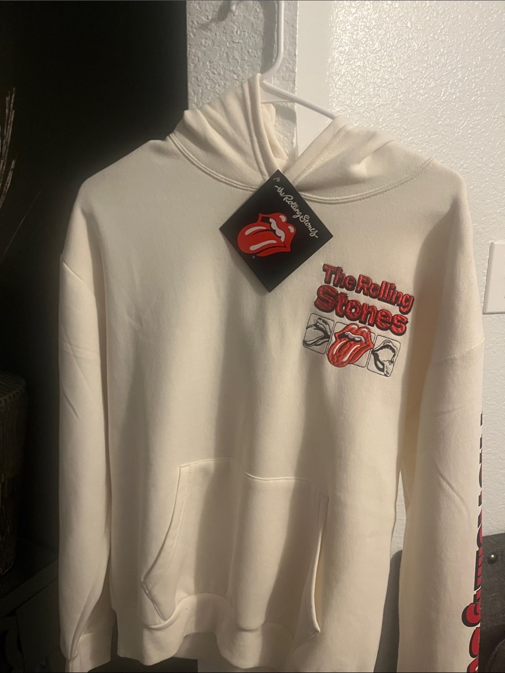 The Rolling Stones Cream Hoodie with Red Tongue Logo